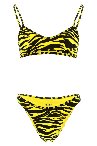 Attico Zebra Bikini Set In Black & Yellow