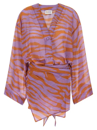 Attico The First Bath Animal-print Cotton Mini Dress In Purple