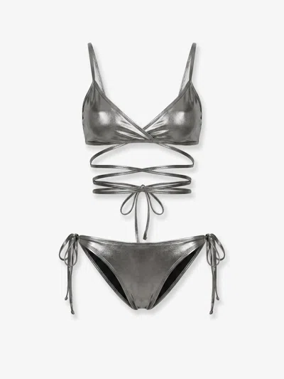 Attico Il Primo Bagno Lycra Bikini With A Metallic Effect In Silver