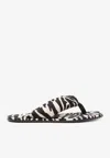 Attico Indie Zebra-print Satin Thong Sandals In Monochrome