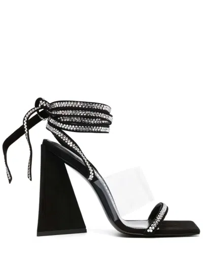 Attico Isa 115mm Embellished Leather Sandals In Black