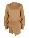 Attico Ivory Cotton Sweatshirt Dress In Camel
