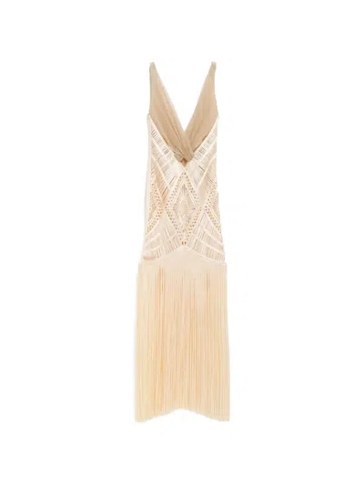 Attico Fringed Midi Dress In Neutral