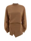 Attico Ivory Cotton Sweatshirt Dress In Camel