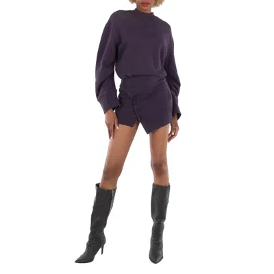 Attico Ivory Mini Sweater Dress In Dark Violet Fade In Black