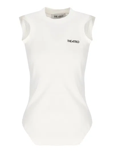 Attico Ivory Reese Embroidered Cotton Tank Top In White