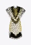 Attico Jace Cheetah-print Lace-trim Cutout Mini Dress In Multicolor