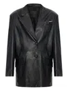 Attico Tailored Black Lambskin Blazer With Notched Lapels In Black