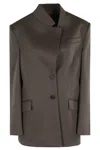 Attico Single-breasted Virgin Wool Blazer In Gray