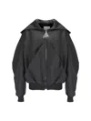 Attico Oversized Black Hooded Bomber Jacket In Grey