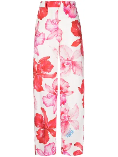 Attico Jagger Floral-print Tapered Trousers In Pink Shades