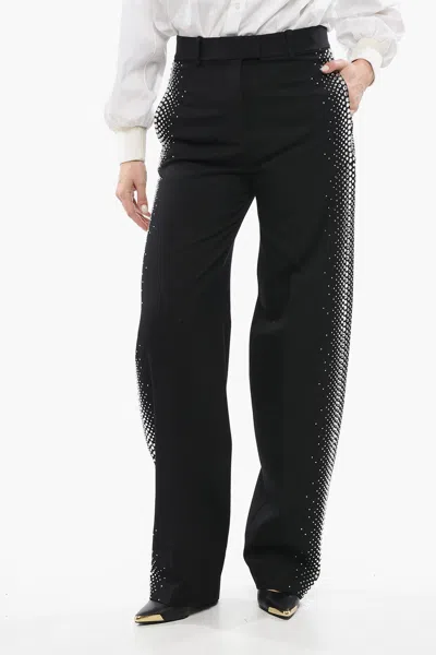 Attico Jagger Wide-leg Pants With Rhinestones In Black/silver
