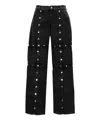 Attico Black Cotton Denim Pants With Logoed Snap Buttons For Women In Black
