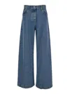 Attico Blue Wide Jeans With Double Waistline In Denim Woman In Blue