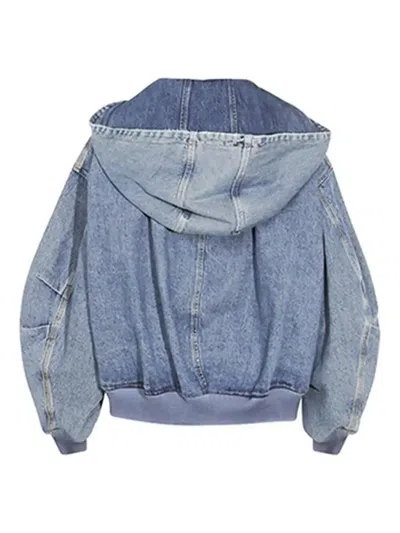 Attico Hooded Denim Bomber Jacket In Blue