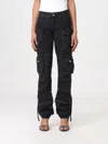Attico Dark Wash Cargo Jeans With Logoed Buttons 15cm In Black