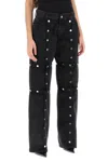 Attico Studded Convertible Low-rise Straight Jeans In Black
