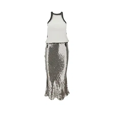Attico Jersey And Sequins Midi Dress In Silver