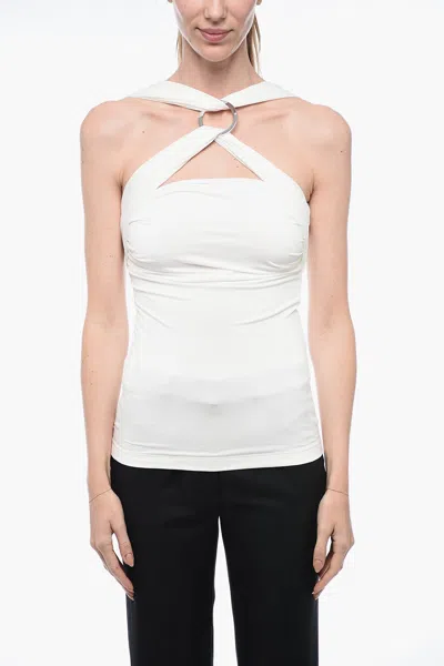 Attico Jersey Criss-crossed Ginnie Top With Metal Detail In White