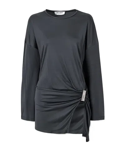 Attico Black Crew Neck Mini Dress In Blue