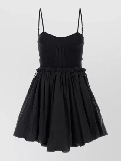 Attico Jersey Taffeta Dress Fitted Bodice Flared Skirt In Black
