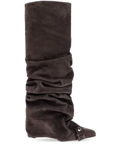Attico Juno 95 Suede Knee-high Boots In Brown