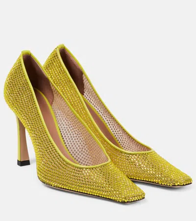 Attico 95mm Juno Mesh & Crystal Pumps In White And Yellow