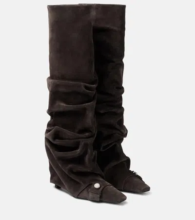 Attico Juno 95 Suede Knee-high Boots In Brown