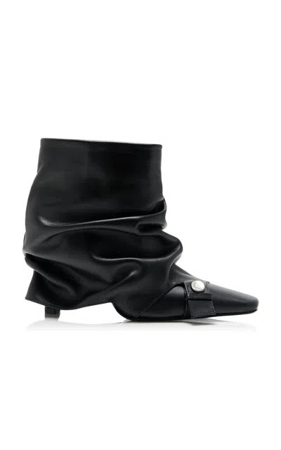 Attico Juno Leather Ankle Boots With Heel In Black