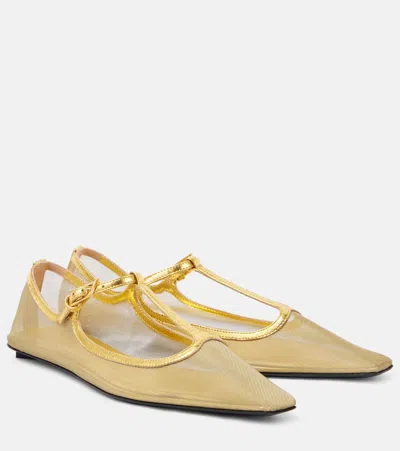 Attico Juno Mesh Mary Jane Flats In Gold