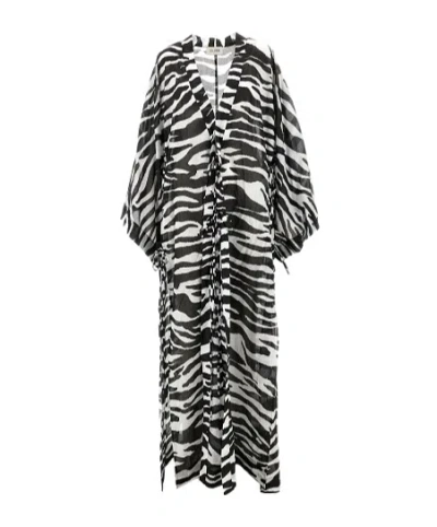 Attico Kaftan In White And Black Zebra Print Muslin