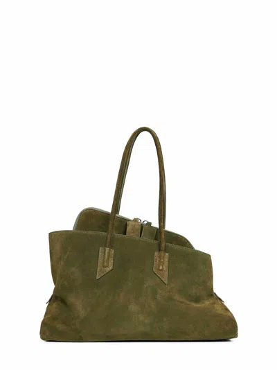 Attico Medium Olive Green Suede Leather Shoulder Bag With Tubular Handles