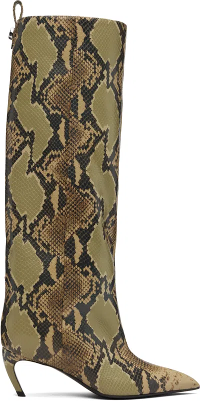 Attico Khaki Lea Tall Boots In Green