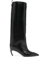Attico Leather High Shaft Ankle Boots With Pointed Toe In Black
