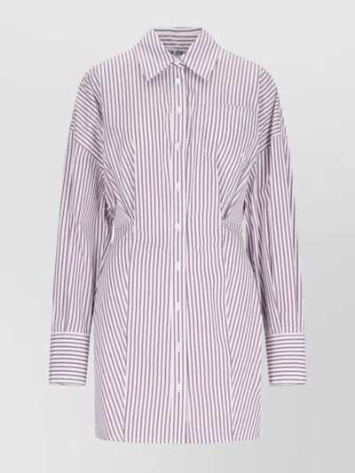 Attico Knee Length Dress With Long Cuffed Sleeves In White