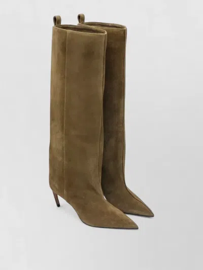 Attico Knee Length Pointed Toe Suede Boots Tabs In Green