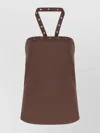 Attico Knit Halterneck Top With Studded Tie Detail In Brown