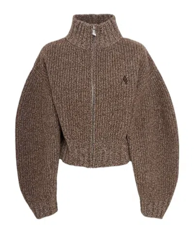 Attico Knit Zip Cardigan In Brown