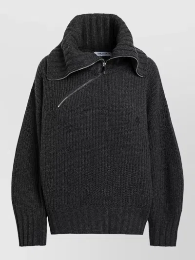 Attico Knitwear High Collar Long Sleeves Ribbed In Black