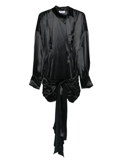 Attico Knot Long-sleeve Mini Dress In Black