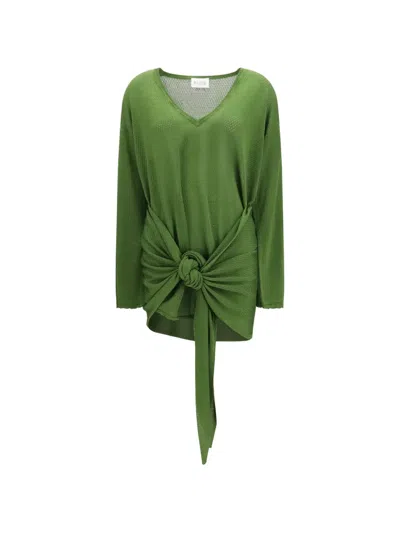 Attico Beach Kaftan Dress Knee Length Tie Neckline In Green