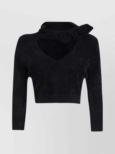 ATTICO KNOTTED COLLAR CROPPED CHENILLE SWEATER