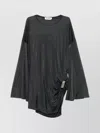 Attico Knotted Draped Mini Dress With Bell Sleeves In Black