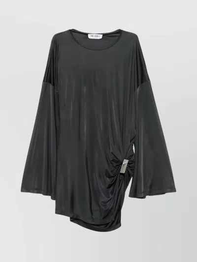 Attico Knotted Draped Mini Dress With Bell Sleeves In Black