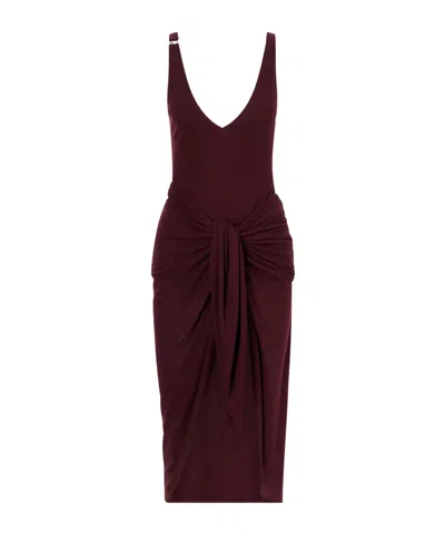 Attico Knotted Ribbed Lyocell Midi Dress In Multi