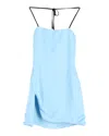 Attico Knotted Strap Mini Dress In Baby Blue Silk In Blue