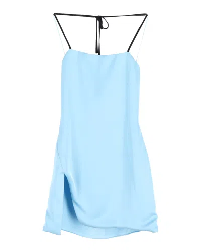 Attico Knotted Strap Mini Dress In Baby Blue Silk
