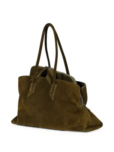 Attico La Passeggiata Asymmetrical Suede Tote Bag In Black