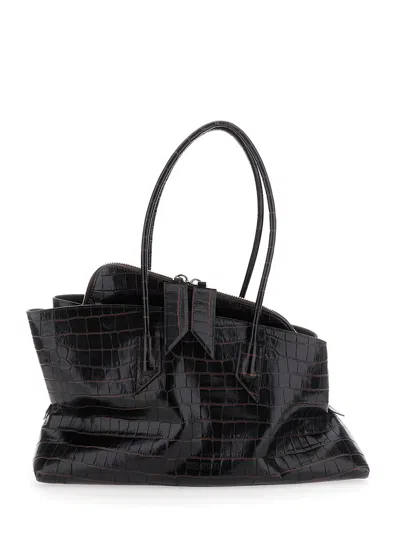 Attico La Passeggiata Brown Shoulder Bag With Crocodile Effect In Leather Woman In Black