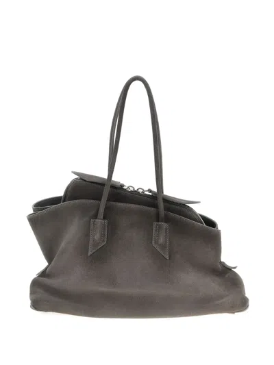 Attico La Passeggiata Brushed-suede Double-handle Shoulder Bag In Gray